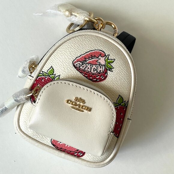 Coach Mini Court Strawberry Backpack Bag Charm White CA093 Keychain ORGPKG - Picture 11 of 12
